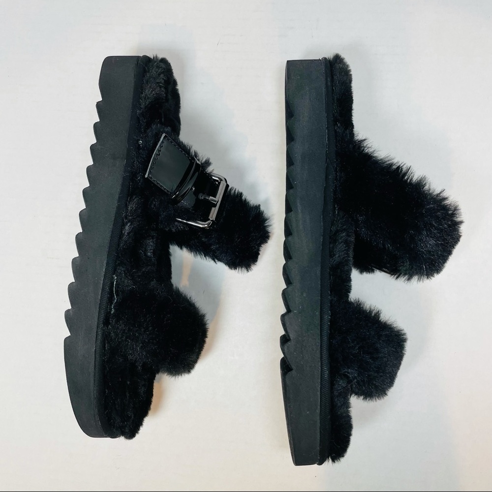 NINE WEST Women's Funkie2 Flat Faux Fur Black Sandals Size 7M - Picture 6 of 8
